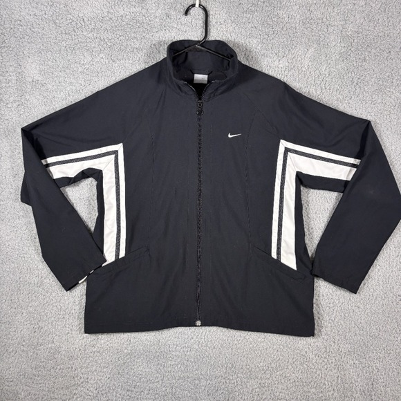 Nike Track Jacket Full Zip‎ Athletic Warm Up Black White Stripe Women's L - Picture 1 of 7
